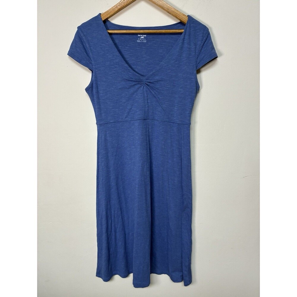 Horny Toad Women's Blue Cotton Blend Cap Sleeve Rosemarie Dress V Neck S Coastal
